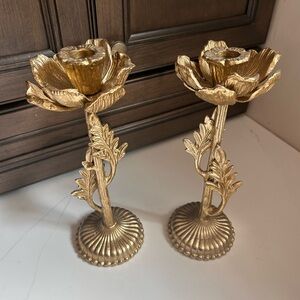 Gold Floral Metal Candle Holders